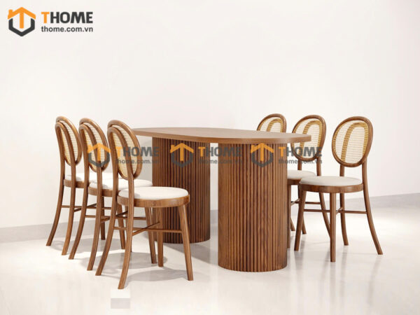 Bộ Bàn Ăn Lan Sọc Tròn (Nhiều Mẫu Ghế) Gỗ Sồi Tự Nhiên BBA6-46SN