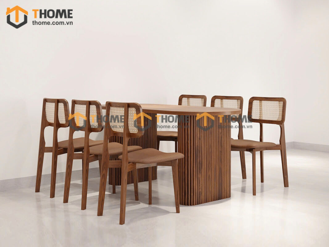 Bộ Bàn Ăn Lan Sọc Vuông (Nhiều Mẫu Ghế) Gỗ Sồi Tự Nhiên BBA6-45SN
