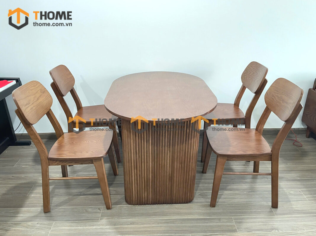 Bộ Bàn Ăn Lan Sọc Vuông (Nhiều Mẫu Ghế) Gỗ Sồi Tự Nhiên BBA6-45SN