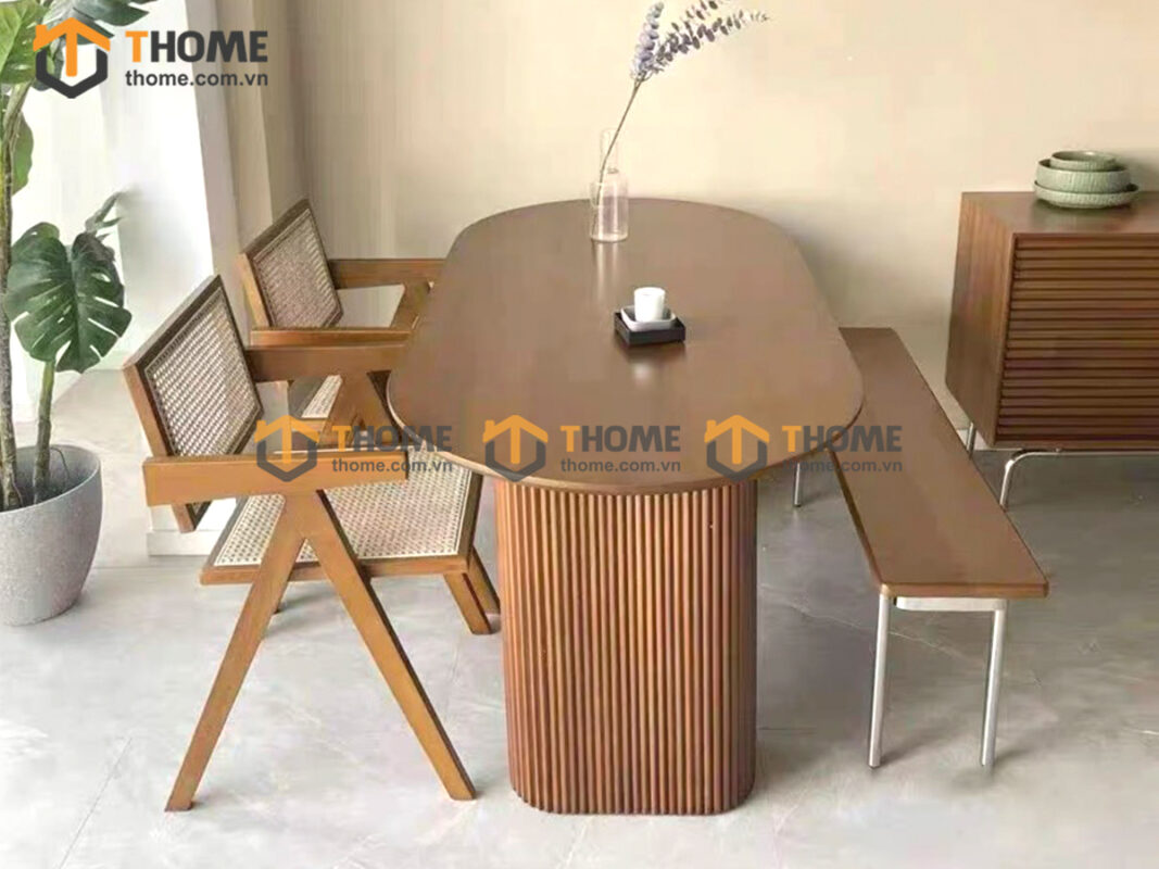 Bộ Bàn Ăn Lan Sọc Vuông (Nhiều Mẫu Ghế) Gỗ Sồi Tự Nhiên BBA6-45SN