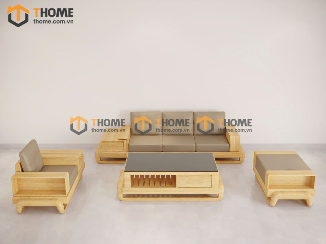 Sofa Cali Gỗ Sồi Tự Nhiên Chân Đùi Gà 4 Món SFĐ-30SN