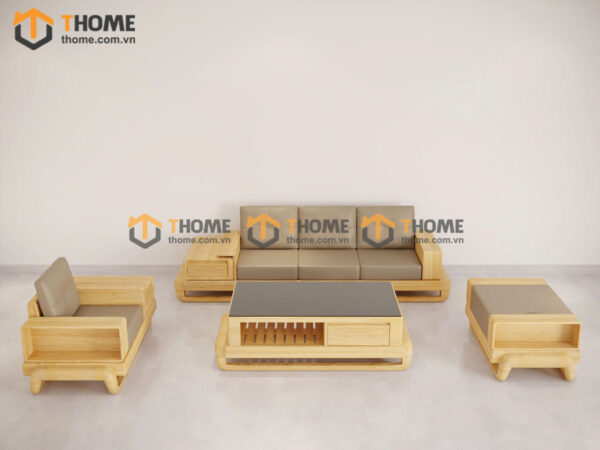 Sofa Gỗ Sồi Tự Nhiên Chân Đùi Gà 4 Món SFĐ-30SN