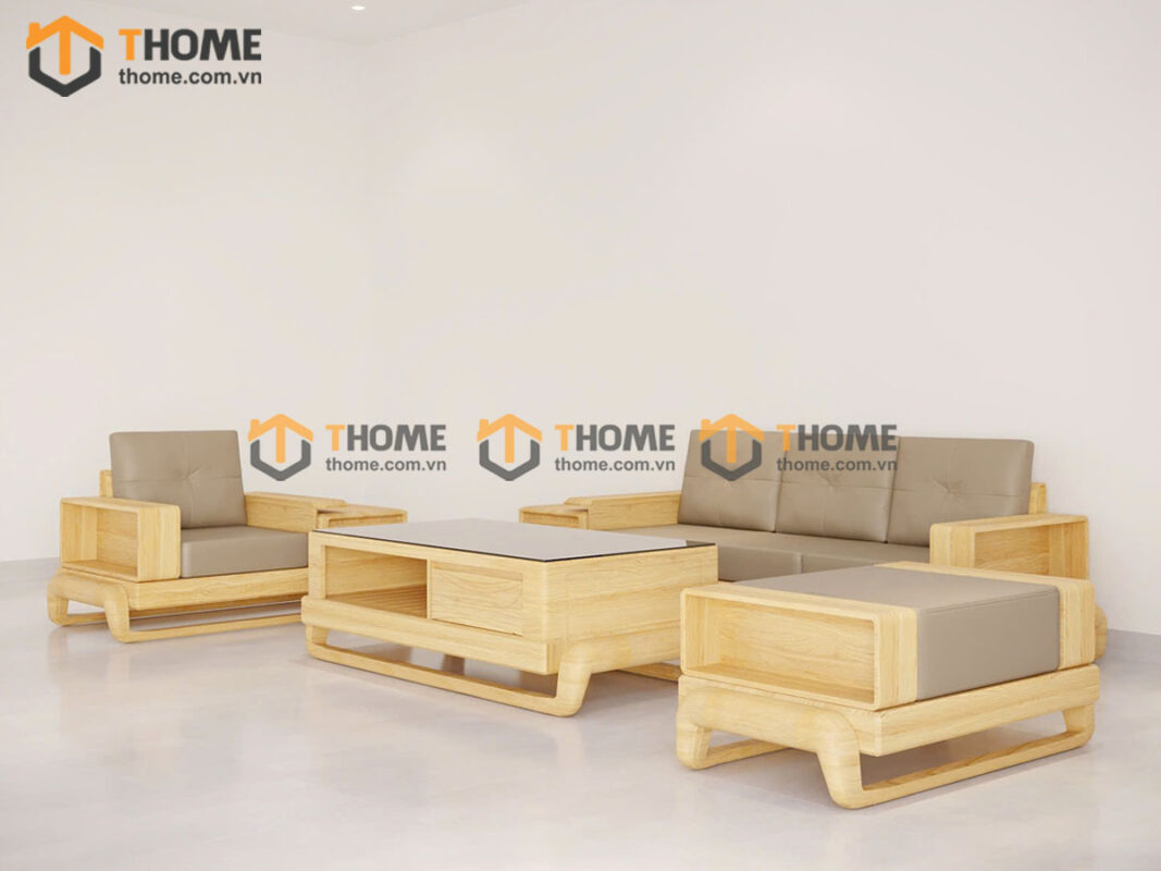 Sofa Cali Gỗ Sồi Tự Nhiên Chân Đùi Gà 4 Món SFĐ-30SN