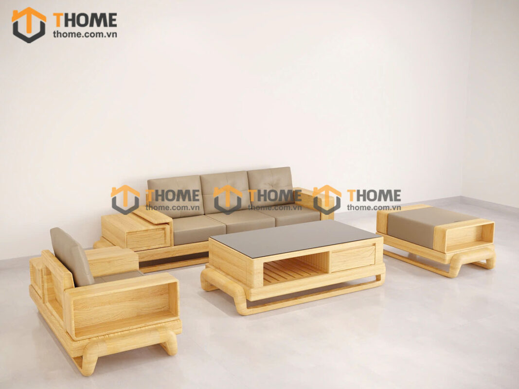 Sofa Cali Gỗ Sồi Tự Nhiên Chân Đùi Gà 4 Món SFĐ-30SN