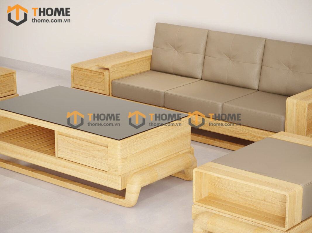 Sofa Cali Gỗ Sồi Tự Nhiên Chân Đùi Gà 4 Món SFĐ-30SN