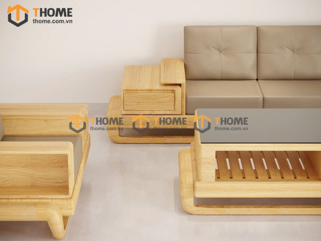 Sofa Cali Gỗ Sồi Tự Nhiên Chân Đùi Gà 4 Món SFĐ-30SN