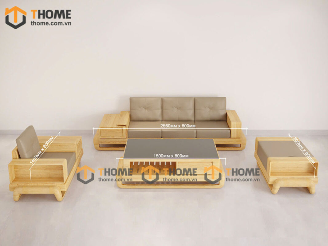 Sofa Gỗ Sồi Tự Nhiên Chân Đùi Gà 4 Món SFĐ-30SN