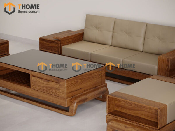 Sofa Gỗ Sồi Tự Nhiên Chân Đùi Gà 4 Món Màu Óc Chó SFĐ-31SN