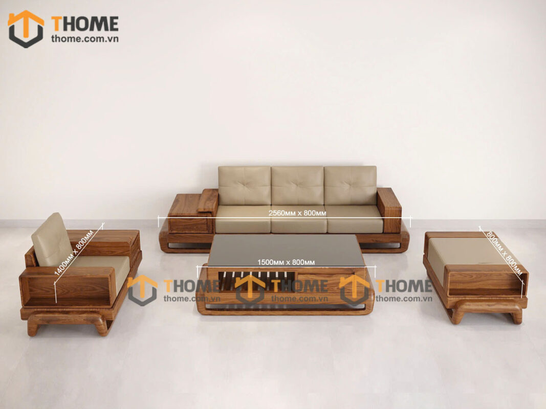 Sofa Gỗ Sồi Tự Nhiên Chân Đùi Gà 4 Món SFĐ-31SN
