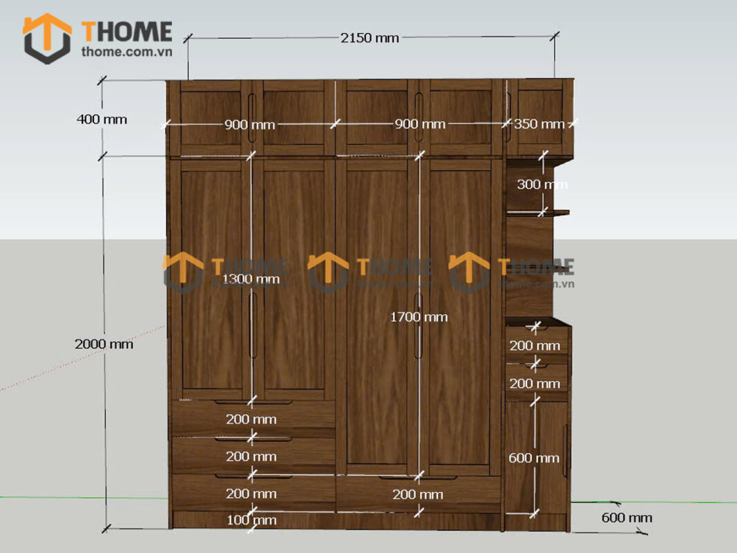 Tủ Áo Gỗ Sồi Tự Nhiên Thiết Kế 22 TA-32SN