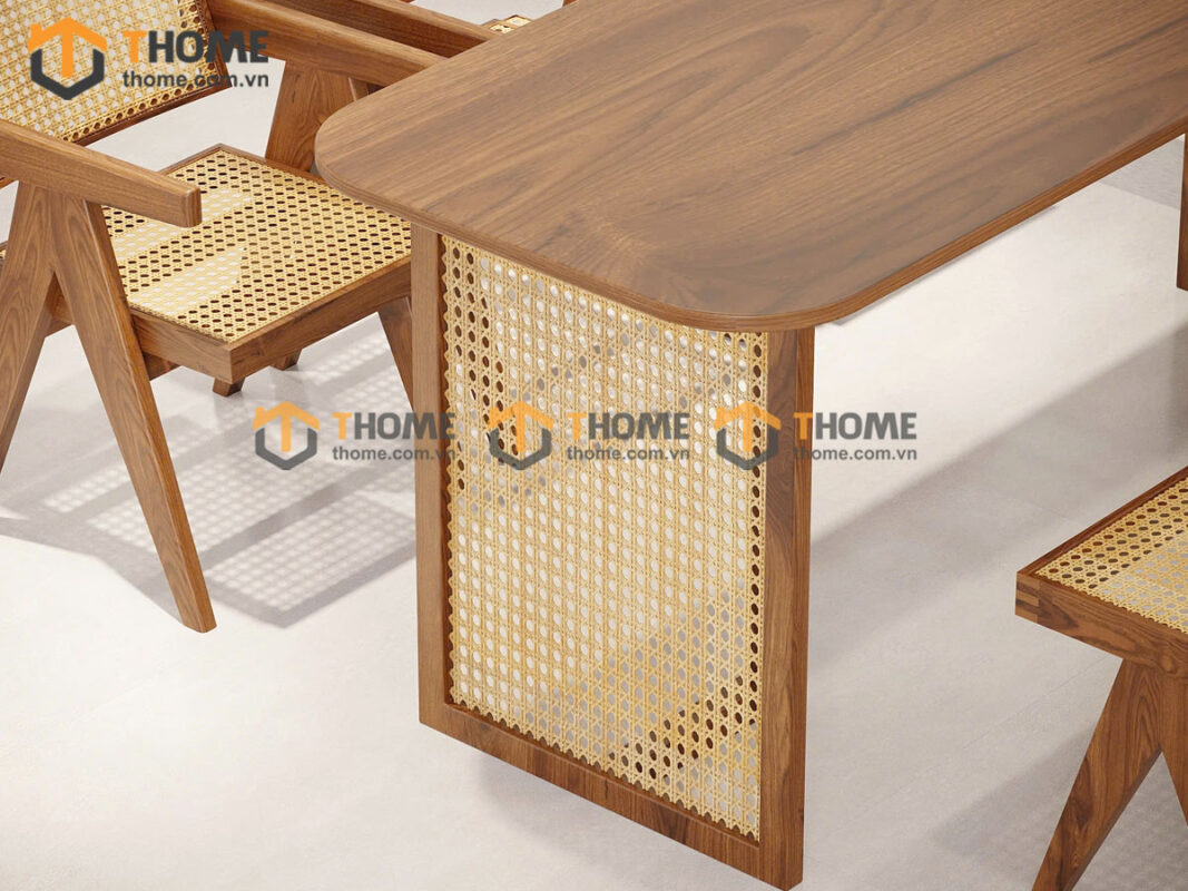 Bộ Bàn Ăn Chân Vuông Đan Mây (Nhiều Mẫu Ghế) Gỗ Sồi Tự Nhiên BBA6-48SN