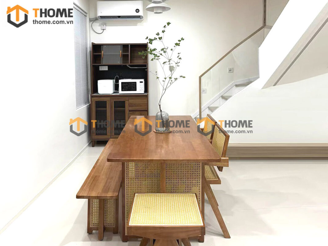 Bộ Bàn Ăn Chân Vuông Đan Mây (Nhiều Mẫu Ghế) Gỗ Sồi Tự Nhiên BBA6-48SN