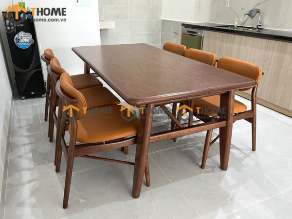 Bàn Ăn Gỗ Sồi Tự Nhiên Luca chân chữ H BAMG-33SN