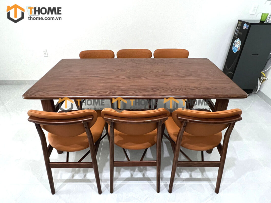 Bàn Ăn Gỗ Sồi Tự Nhiên Luca chân chữ H BAMG-33SN