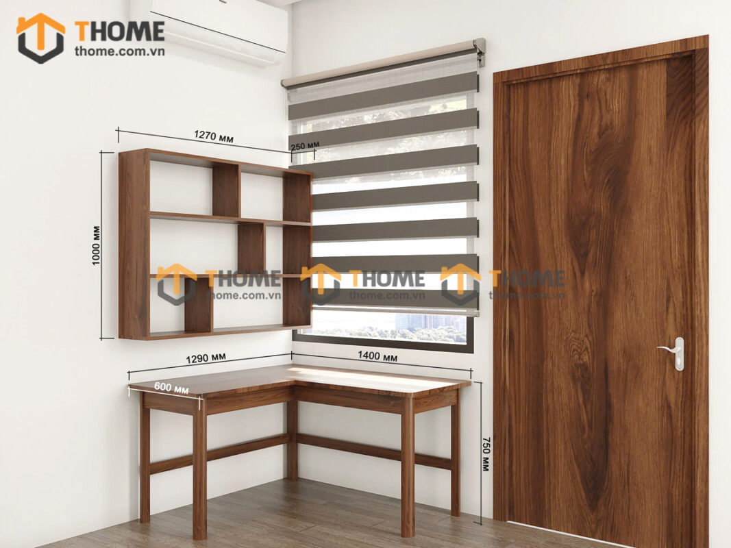 Bàn Làm Việc Góc Gỗ Sồi Tự Nhiên Cogo 2 Tầng BLV2T-08SN