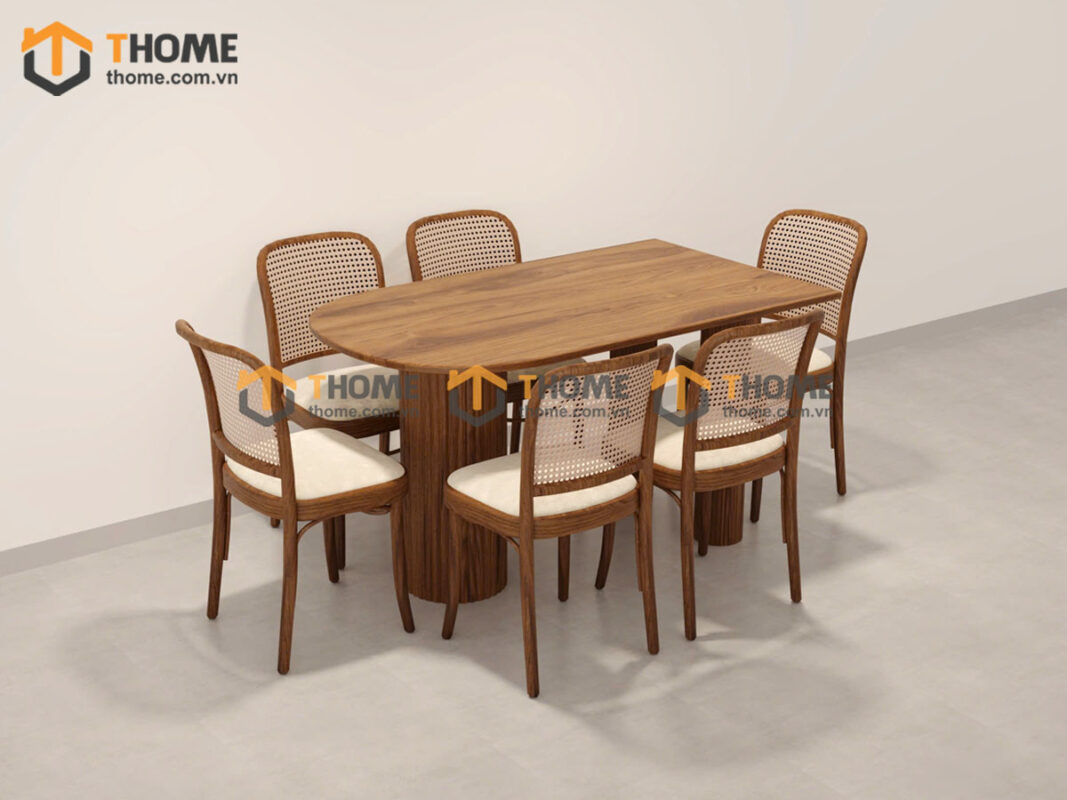 Bộ Bàn Ăn Lan Sọc (Nhiều Mẫu Ghế) Gỗ Sồi Tự Nhiên BBA6-49SN