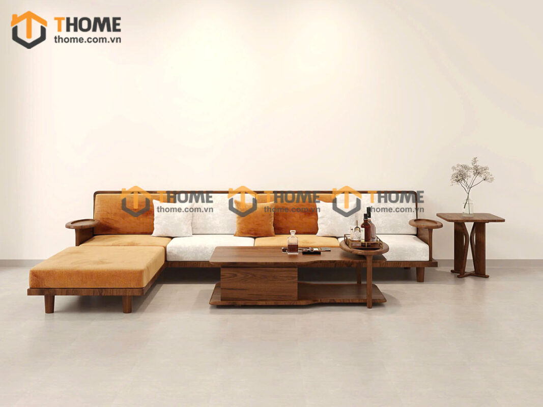 Sofa Gỗ Sồi Tự Nhiên XaVi 4 Món Màu Óc Chó SFĐ-32SN