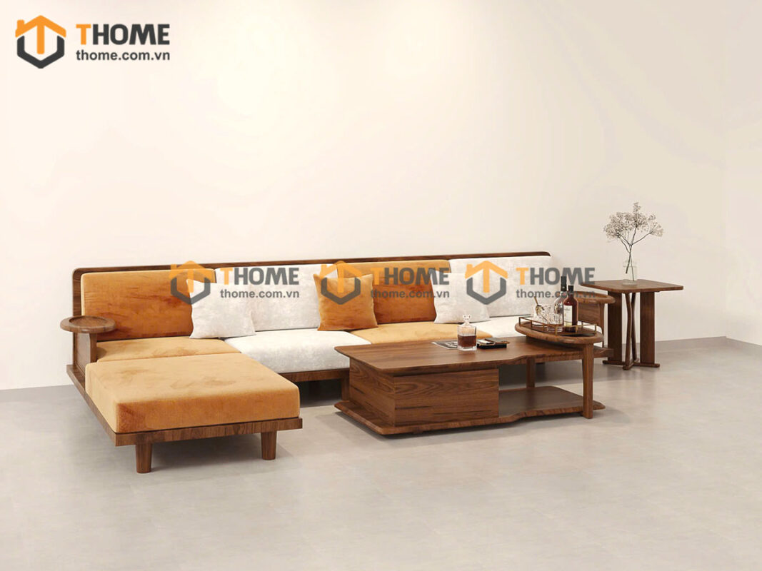 Sofa Gỗ Sồi Tự Nhiên XaVi 4 Món Màu Óc Chó SFĐ-32SN