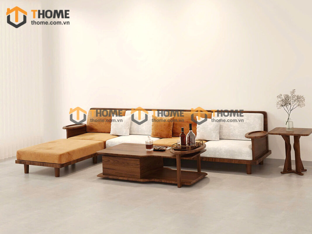 Sofa Gỗ Sồi Tự Nhiên XaVi 4 Món Màu Óc Chó SFĐ-32SN