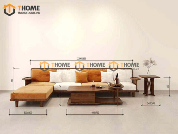 Sofa Gỗ Sồi Tự Nhiên XaVi 4 Món Màu Óc Chó SFĐ-32SN