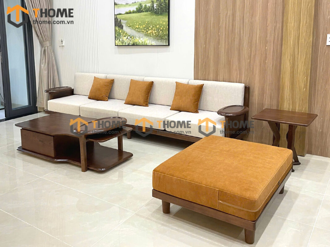Sofa Gỗ Sồi Tự Nhiên XaVi 4 Món Màu Óc Chó SFĐ-32SN