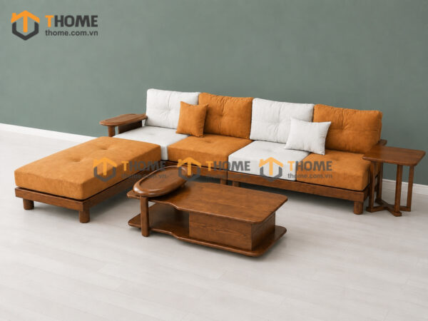 Sofa Gỗ Sồi Tự Nhiên XaVi 4 Món Màu Óc Chó SFĐ-32SN