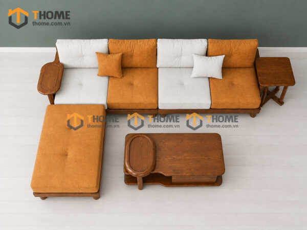 Sofa Gỗ Sồi Tự Nhiên XaVi 4 Món Màu Óc Chó SFĐ-32SN