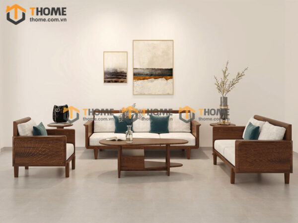 Sofa Gỗ Sồi Tự Nhiên Bamboo 6 Món Màu Óc Chó SFĐ-34SN