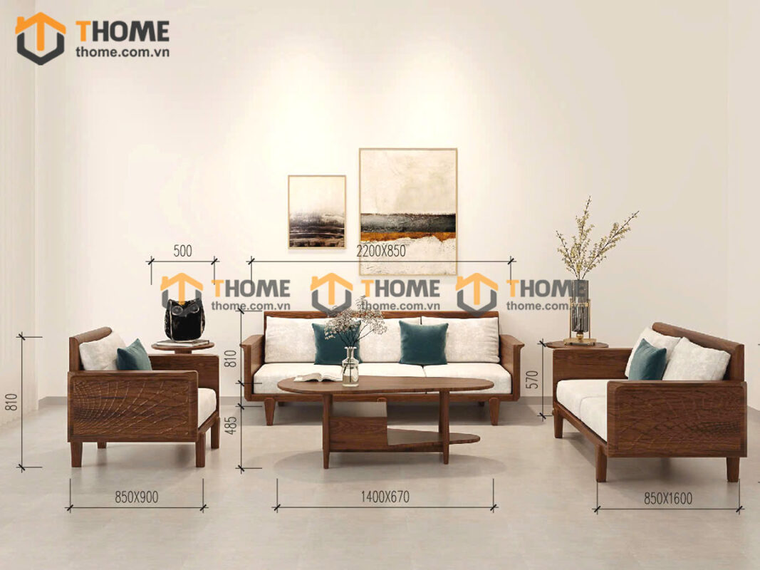 Sofa Gỗ Sồi Tự Nhiên Bamboo 6 Món Màu Óc Chó SFĐ-34SN
