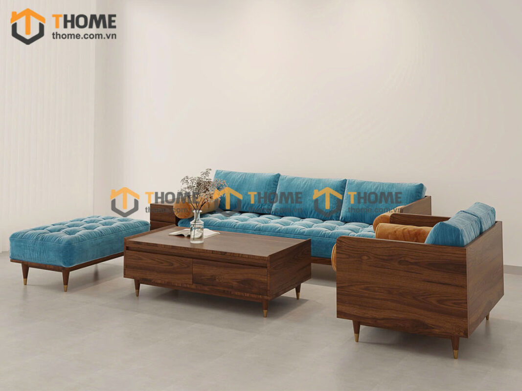 Sofa Gỗ Sồi Tự Nhiên Tommy tay hộp vuông SFĐ-33SN