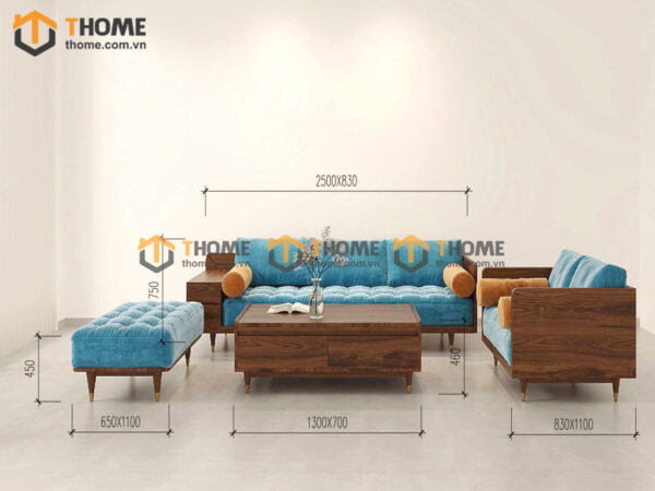 Sofa Gỗ Sồi Tự Nhiên Tommy tay hộp vuông SFĐ-33SN