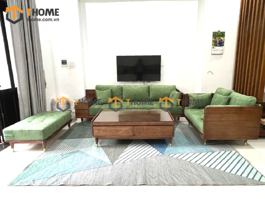 Sofa Gỗ Sồi Tự Nhiên Tommy tay hộp vuông SFĐ-33SN