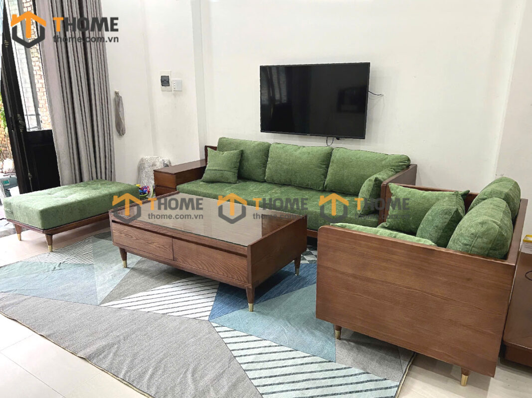 Sofa Gỗ Sồi Tự Nhiên Tommy tay hộp vuông SFĐ-33SN