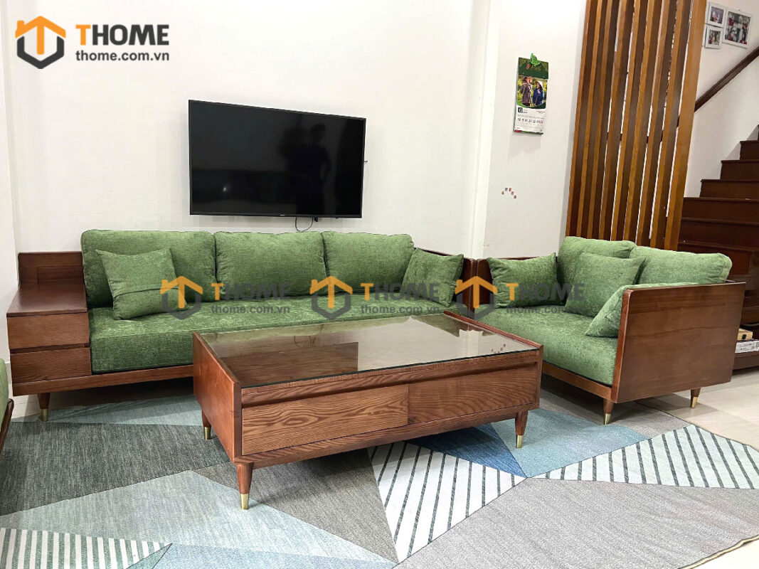 Sofa Gỗ Sồi Tự Nhiên Tommy tay hộp vuông SFĐ-33SN