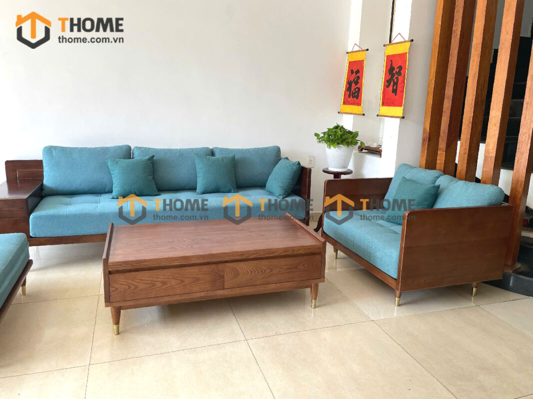 Sofa Gỗ Sồi Tự Nhiên Tommy tay hộp vuông SFĐ-33SN