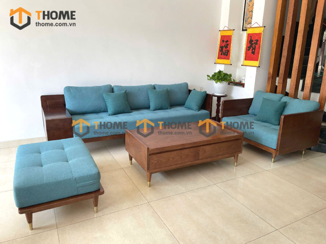 Sofa Gỗ Sồi Tự Nhiên Tommy tay hộp vuông SFĐ-33SN