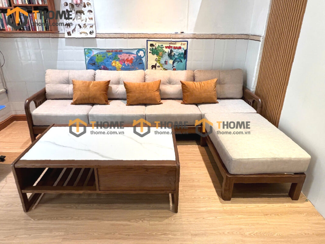Sofa Gỗ Sồi Tự Nhiên Vanix Góc Màu Óc Chó SFĐ-35SN