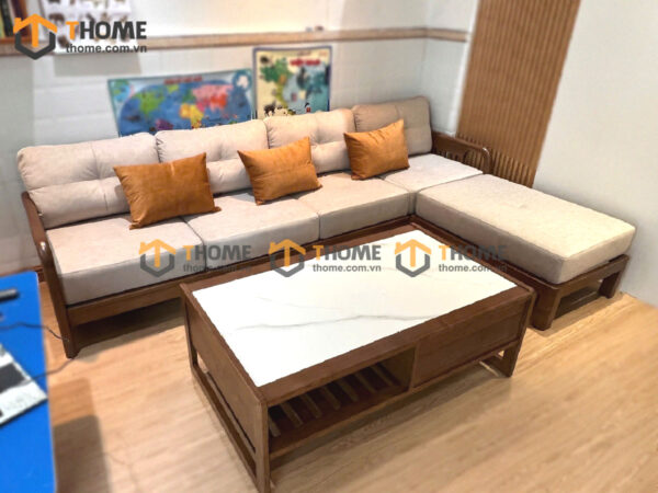 Sofa Gỗ Sồi Tự Nhiên Vanix Góc Màu Óc Chó SFĐ-35SN