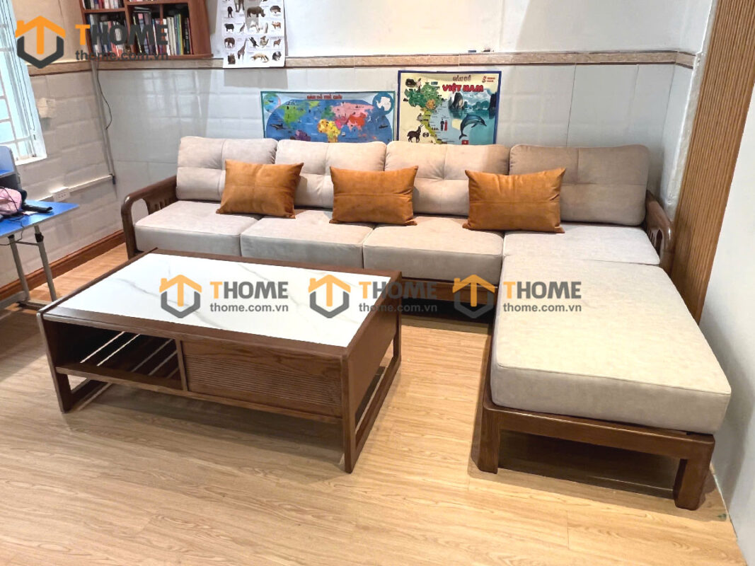 Sofa Gỗ Sồi Tự Nhiên Vanix Góc Màu Óc Chó SFĐ-35SN