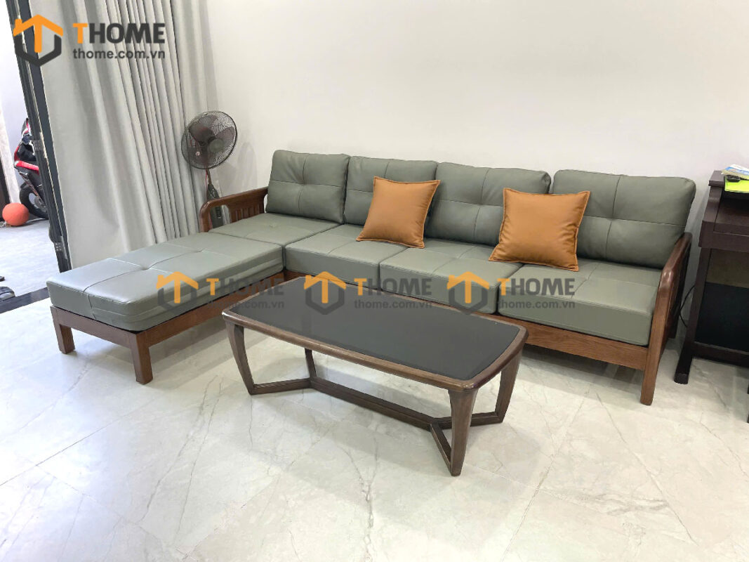 Sofa Gỗ Sồi Tự Nhiên Vanix Góc Màu Óc Chó SFĐ-35SN
