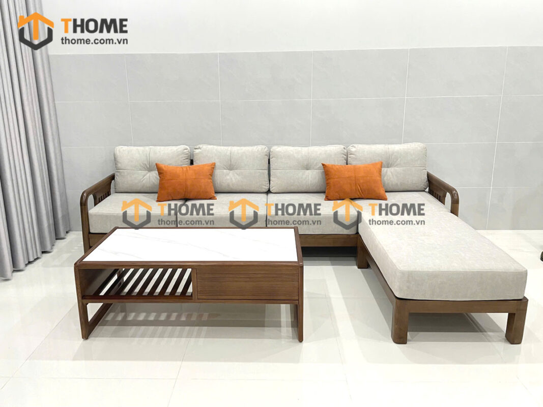 Sofa Gỗ Sồi Tự Nhiên Vanix Góc Màu Óc Chó SFĐ-35SN