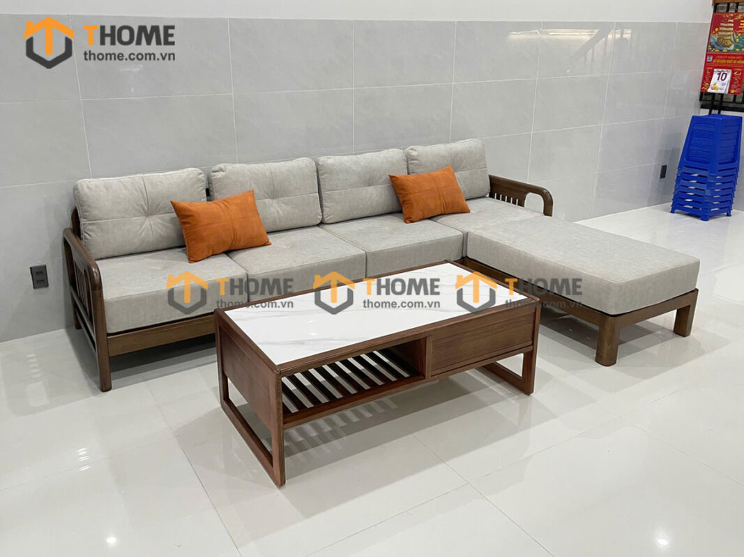 Sofa Gỗ Sồi Tự Nhiên Vanix Góc Màu Óc Chó SFĐ-35SN