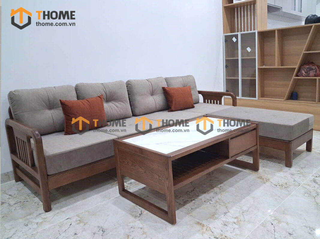 Sofa Gỗ Sồi Tự Nhiên Vanix Góc Màu Óc Chó SFĐ-35SN