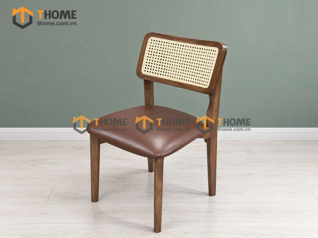 Ghế Ăn Gỗ Sồi Tự Nhiên Lưng Vuông Mây GHEMM-20SN