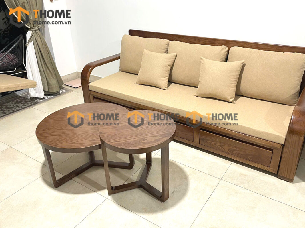 Bàn Sofa Gỗ Sồi Tự Nhiên Mẹ Bồng Con Chân Y BSFMG-35SN