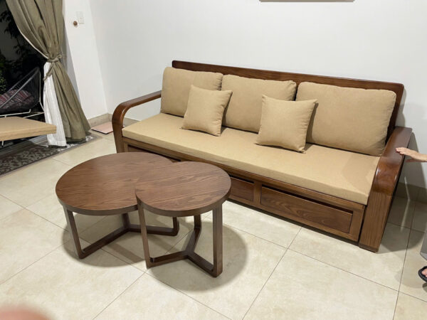 Bàn Sofa Gỗ Sồi Tự Nhiên Mẹ Bồng Con Chân Y BSFMG-35SN
