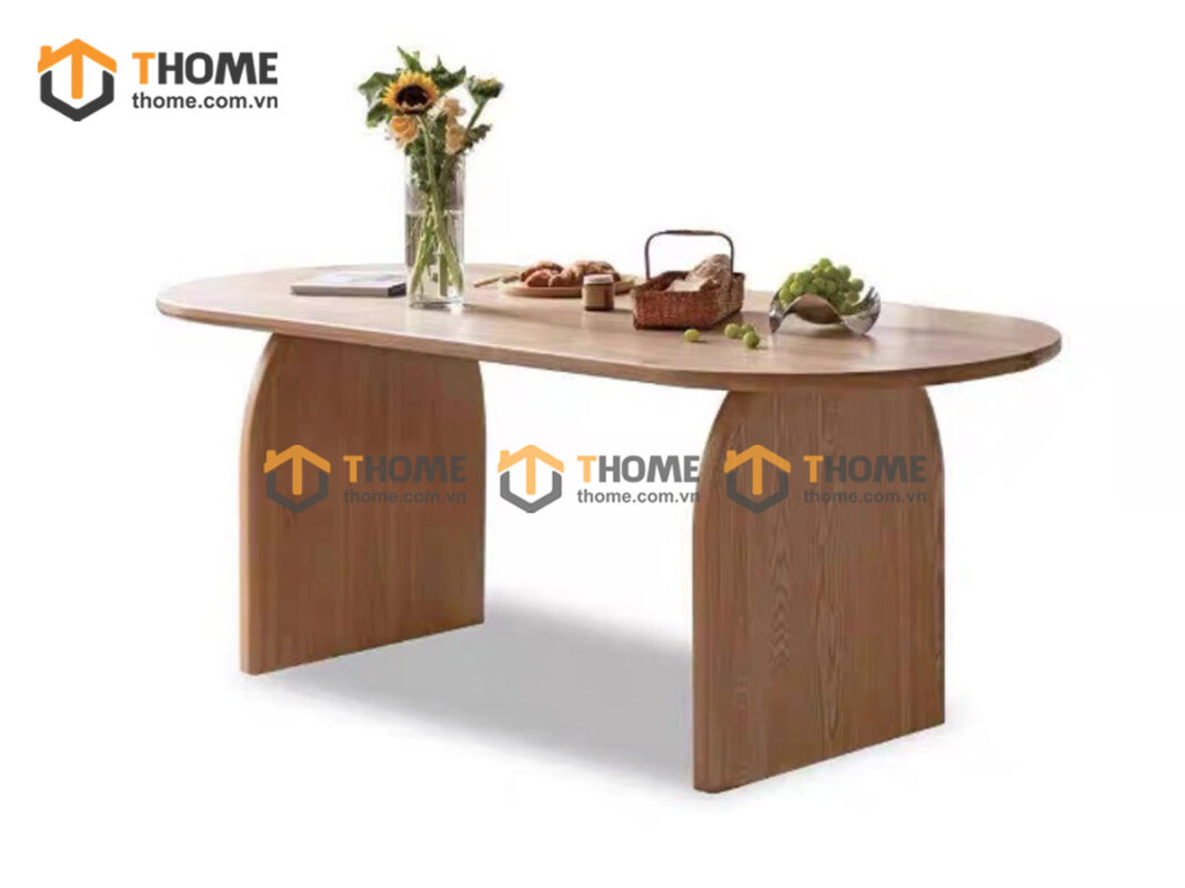 Bàn Ăn Gỗ Sồi Tự Nhiên 2 Chân Nửa Oval BAMG-45SN