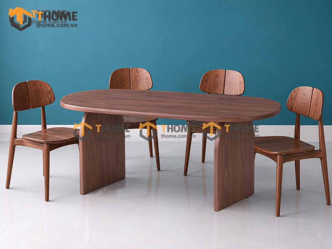 Bàn Ăn Gỗ Sồi Tự Nhiên 2 Chân Nửa Oval BAMG-45SN