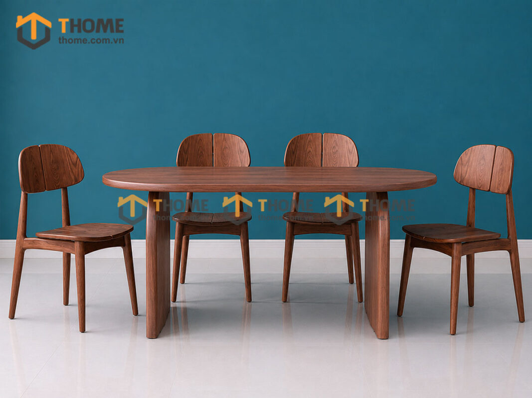 Bàn Ăn Gỗ Sồi Tự Nhiên 2 Chân Nửa Oval BAMG-45SN