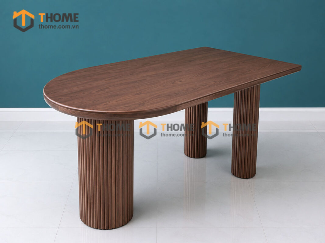 Bàn Ăn Gỗ Sồi Tự Nhiên Lan Sọc 3 Trụ Tròn BAMG-41SN